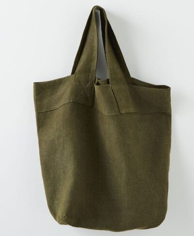 linen shopping bag in moss green
