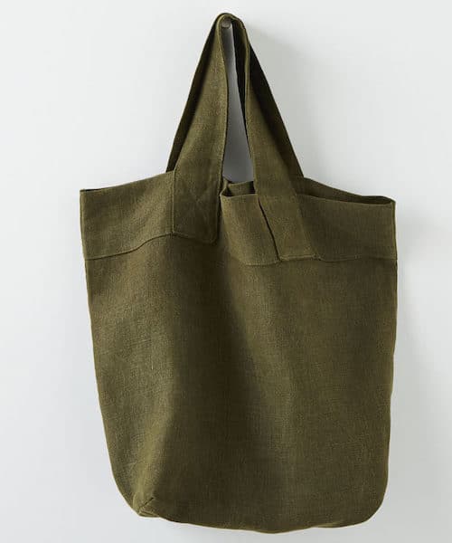 linen shopping bag in moss green