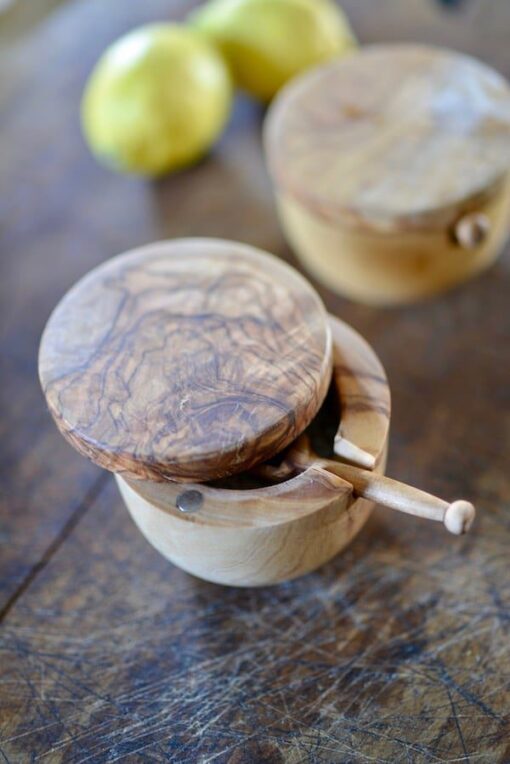 olive wood salt pot
