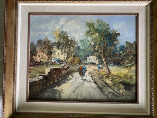 Antique Painting of Path with Houses