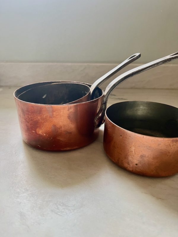 Set of 5 Antique French Copper Kitchen Cookware Pots Saucepans