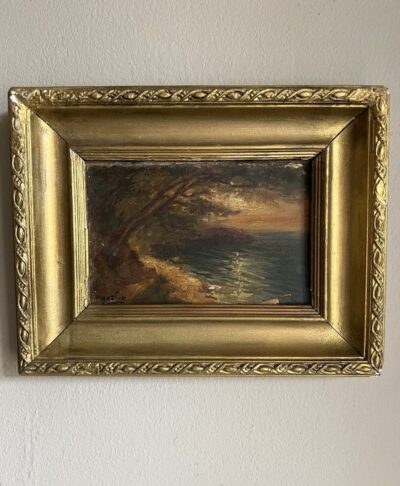 Antique Painting - Sunset Over the Coastline