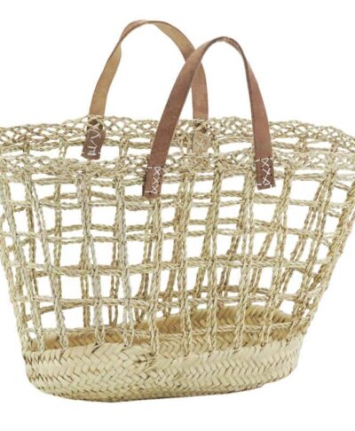 Rattan Bag with Leather Handles