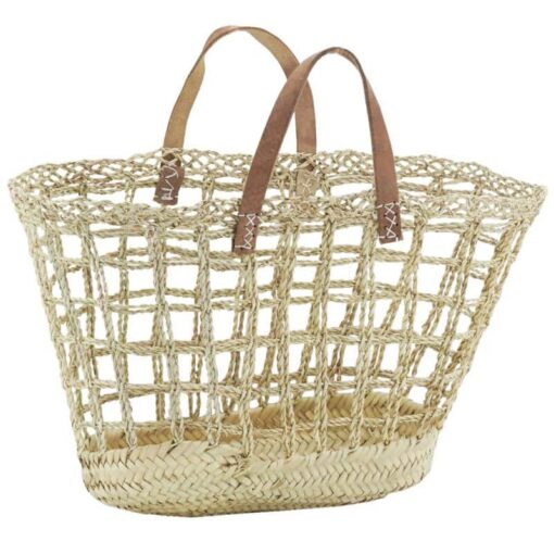 Rattan Bag with Leather Handles