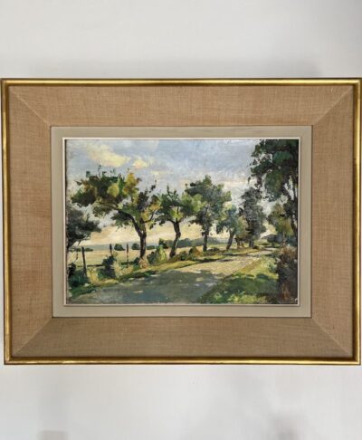 Antique Painting - Country Road Along Trees