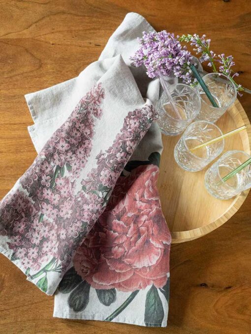 Pink Peony & Lilac Linen Kitchen Towels