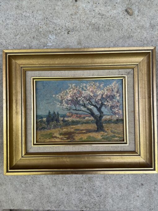 Antique Painting - Winter House/Cherry Tree