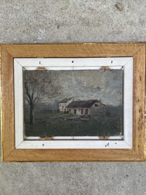 Antique Painting - Winter House/Cherry Tree