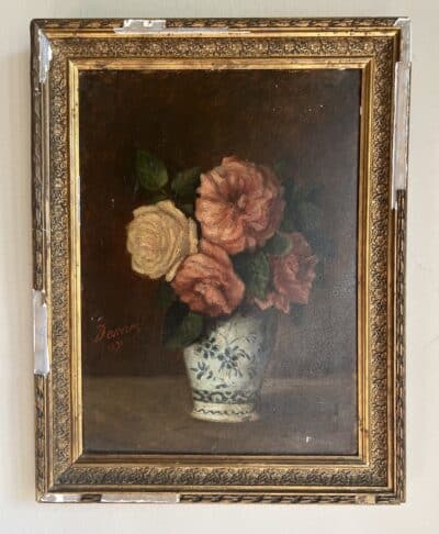 French Antique Bouquet Roses Painting