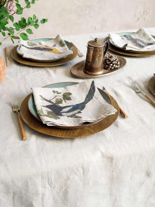 Linen Woodland Bird Napkins