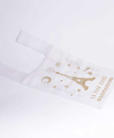 Brigitte Tanaka Eiffel Tower Bag – embroidered organza tote with Eiffel Tower, stars, and moon, elegant French reusable bag.