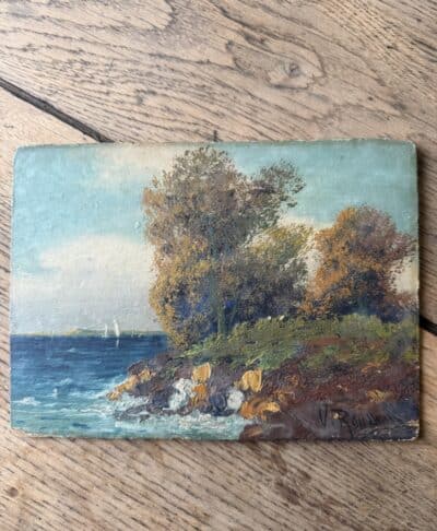Antique-Painting-Rocky-Seashore-in-the-Fall