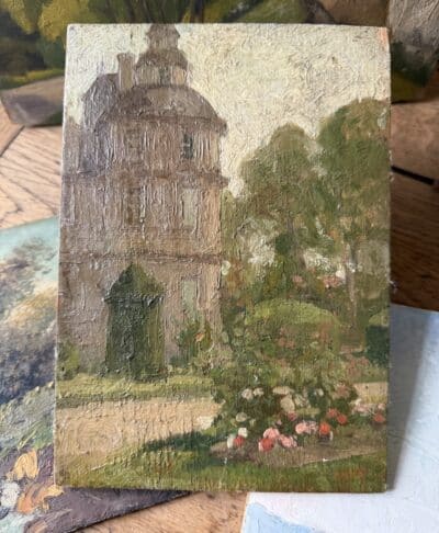 antique painting The Chateau Garden