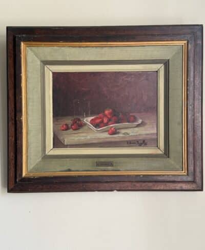 Antique Painting Strawberries on a White Plate