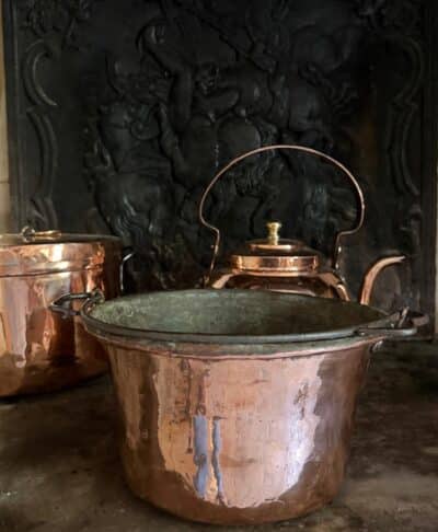 antique copper jam with iron handles
