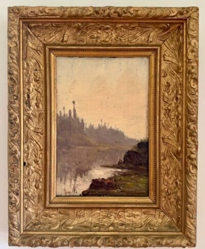 Antique Painting - Dusk on the Water Edge