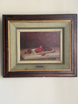 Antique Painting Strawberries on a White Plate