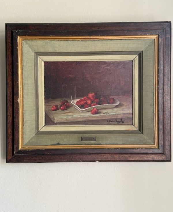 Antique Painting Strawberries on a White Plate