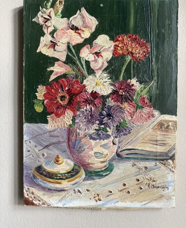 Antique-Painting-Summer-Bouquet-with-Book