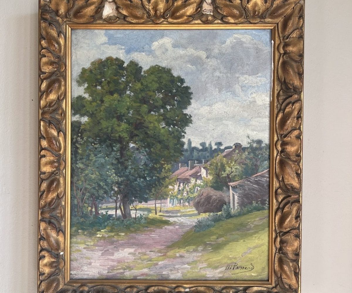 french antique village painting