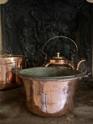 antique copper jam with iron handles