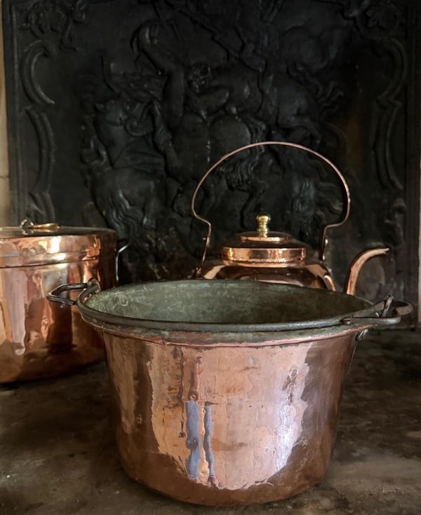 antique copper jam with iron handles