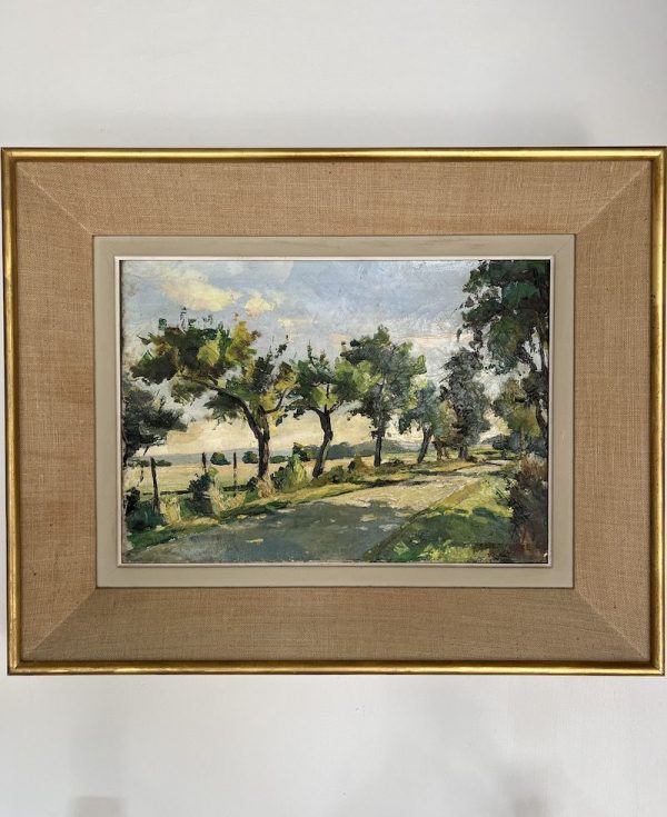 Country Road Along Trees FULL Antique Painting - Country Road Along Trees