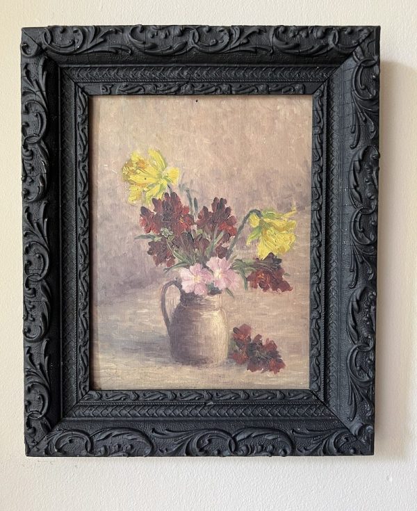 MFCH Antique painting bouquet of daffodils with frame MFCH Antique painting bouquet of daffodils with frame