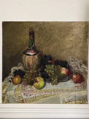 MFCH Antique painting still life with wine and fruit