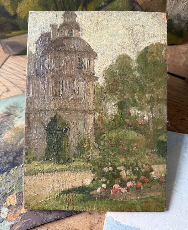 antique painting The Chateau Garden