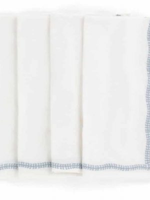 White Cotton Napkins with Dusty Blue Embroidery