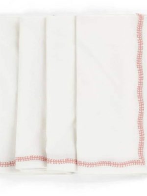 White Cotton Napkins with Rose Embroidery