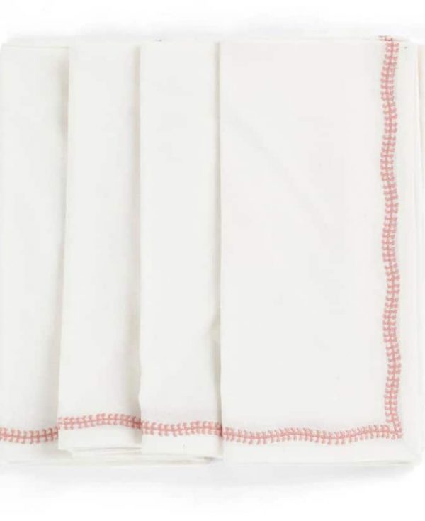 White Cotton Napkins with Rose Embroidery