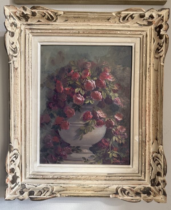 antique painting of bowl of roses