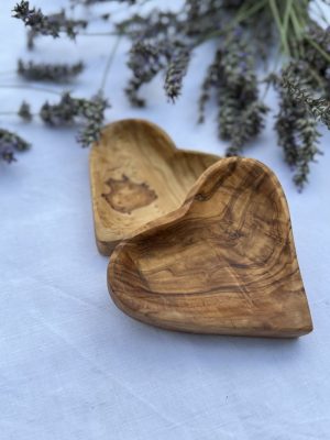 french olive wood heart shaped bowl