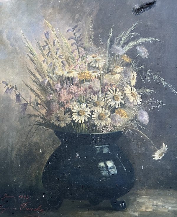 mfch boutique antique painting with tear in corner